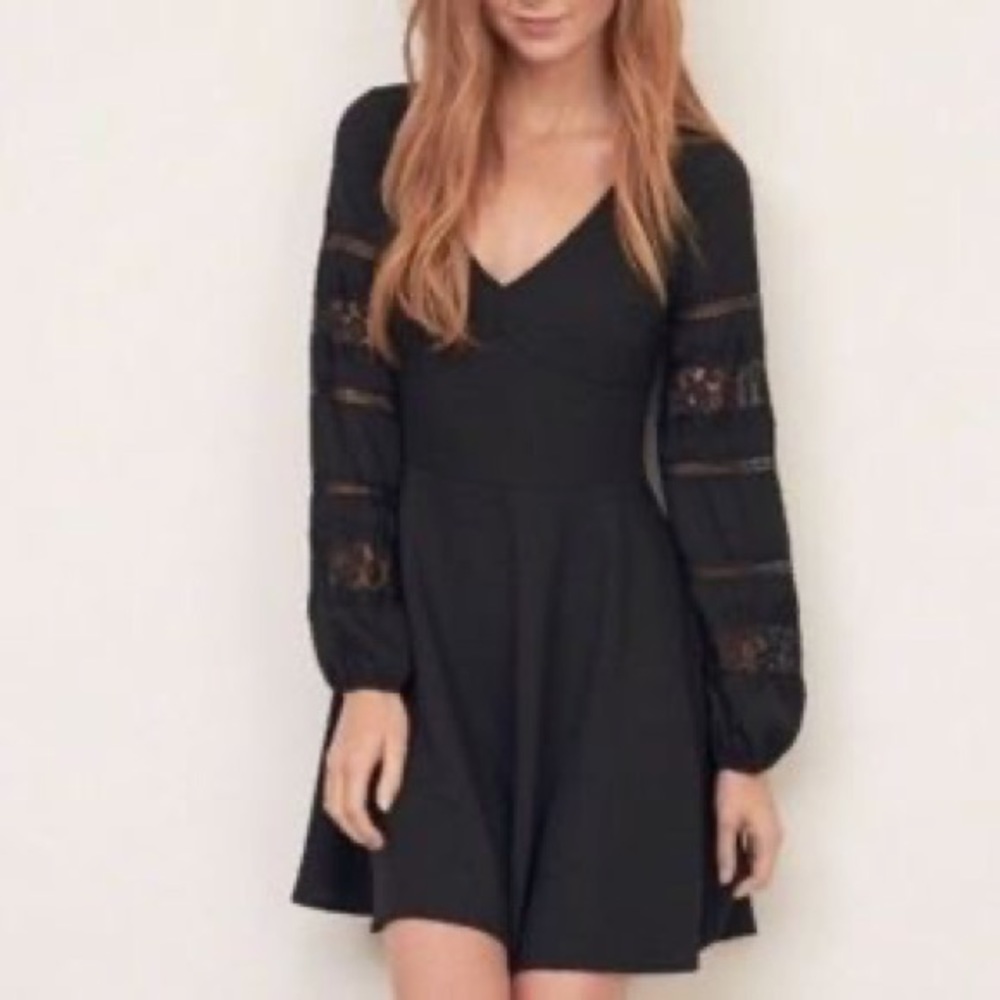 Abercrombie & Fitch Black Mini Skater Dress with Lace Puff Long Sleeves Size S